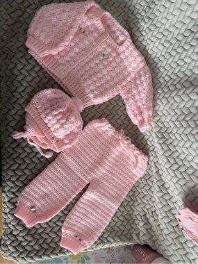Handmade Pink Crochet Baby Outfit - 3 Pieces
